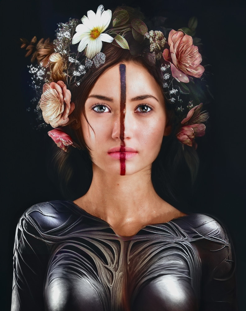 Floral Warrior Portrait by Oren Hayman — canvas wall art