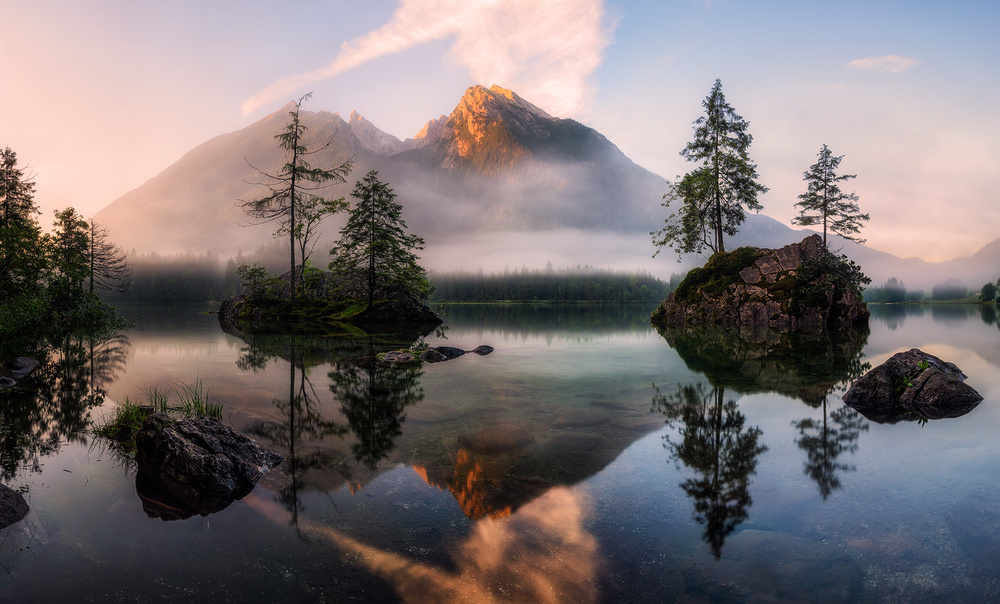Misty Mountain Lake by Daniel Gastager — canvas wall art