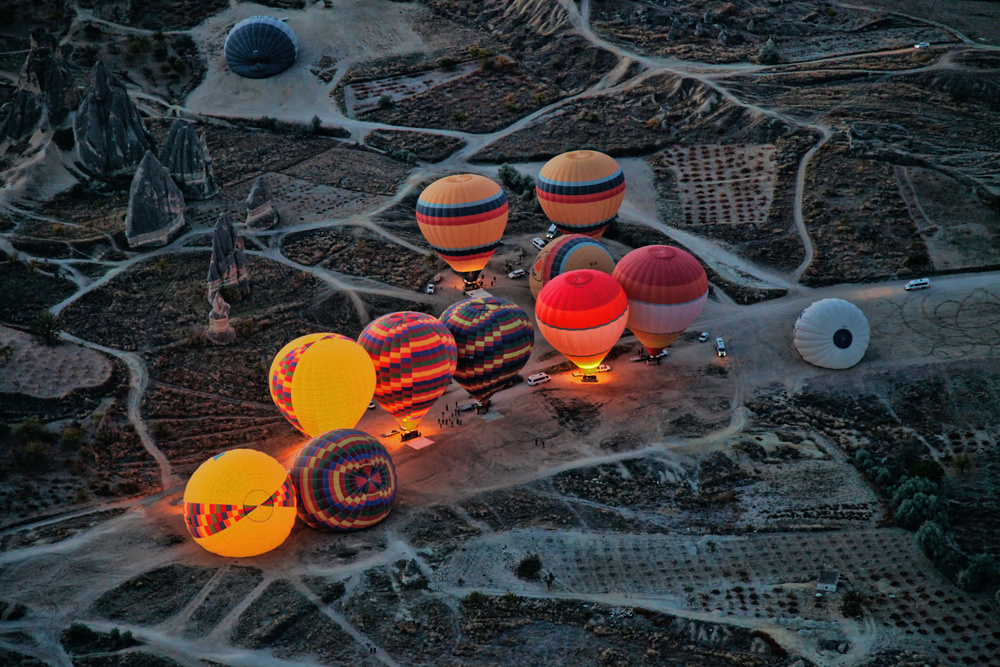 Hot Air Balloons Valley Dawn by Ayse  Yorgancilar — canvas wall art