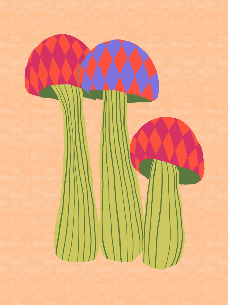 Whimsical Patterned Mushrooms by Aliya Putrus — canvas wall art