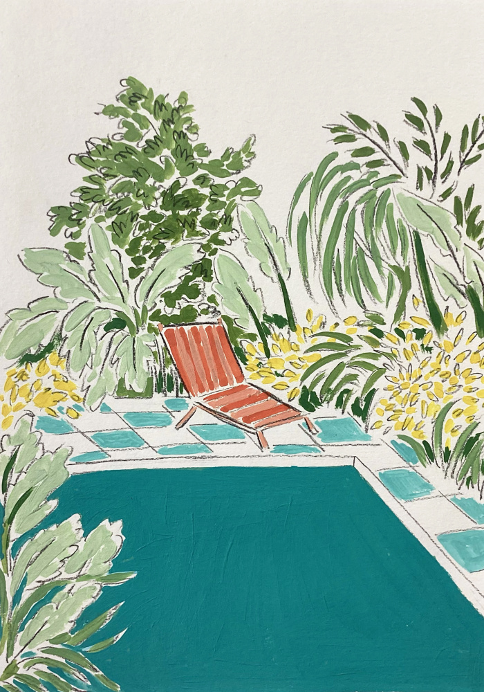 Relaxing Poolside Garden by Rushati Chowdhury — canvas wall art