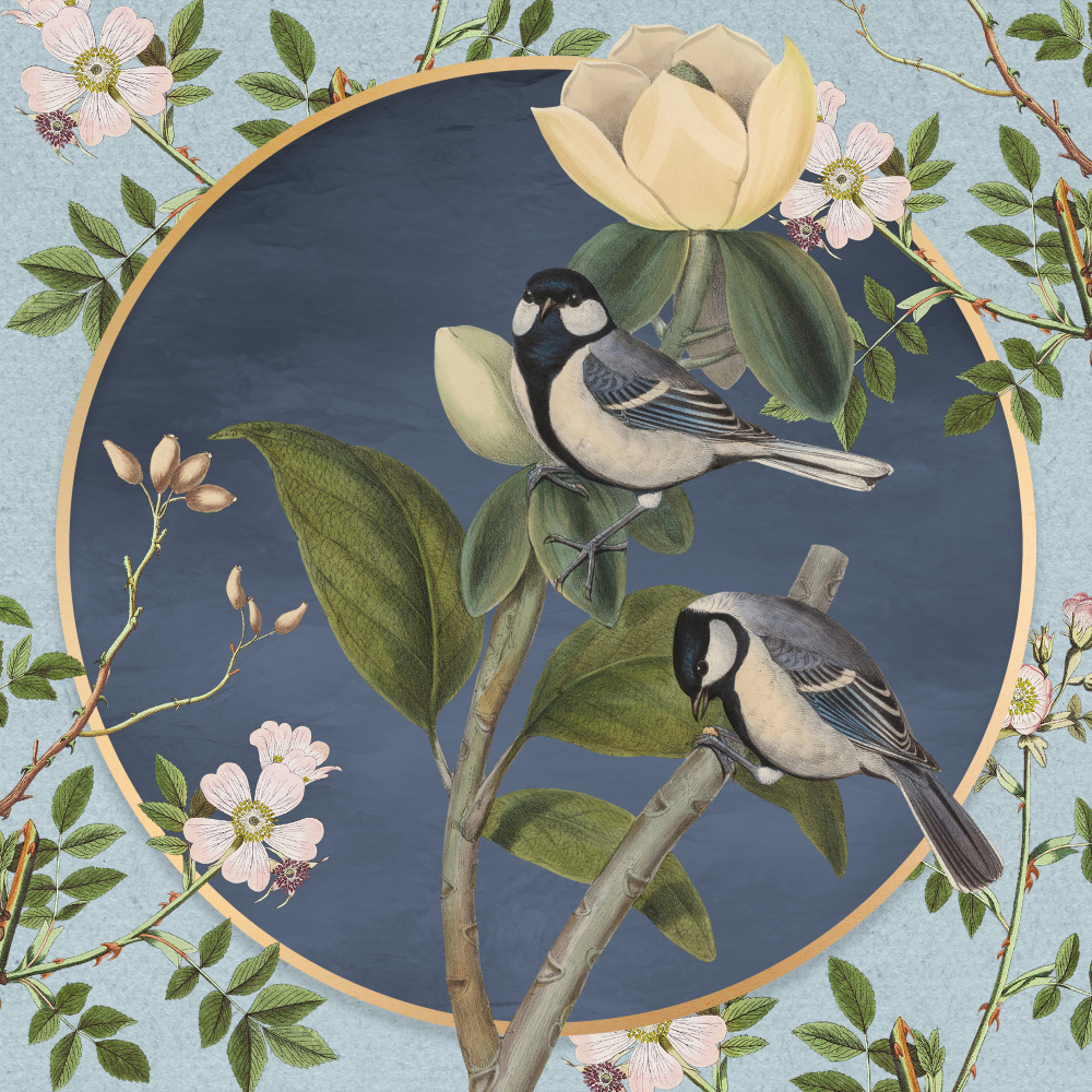 Vintage Birds and Blossoms by Marja van den Hurk — canvas wall art