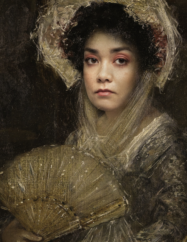 Elegant Woman With Fan by Thierry Lagandré (Transgressed Light) — canvas wall art