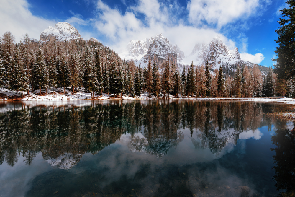Snowy Mountain Lake Reflection by Juan Pablo de Miguel — canvas wall art