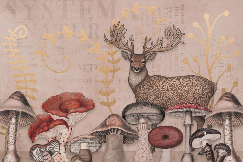 Vintage Botanical Forest Stag by Andrea Haase — canvas wall art