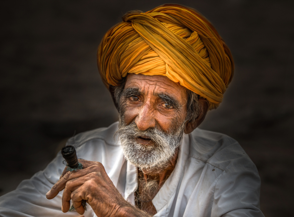 Pensive Man Yellow Turban by Rana Jabeen — canvas wall art