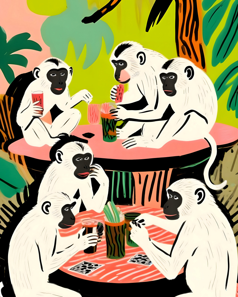 Tropical Monkey Business by Uma Gokhale — canvas wall art
