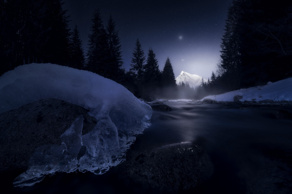 Moonlit Mountain River by Marian Kuric QEP — canvas wall art