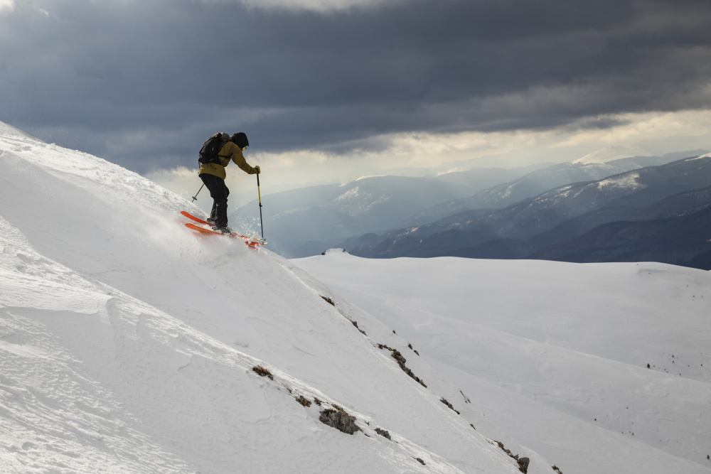 Dramatic Mountain Skier by ATTILA SZABO — canvas wall art