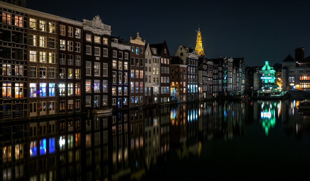 Night Canal Reflections by Sus Bogaerts — canvas wall art