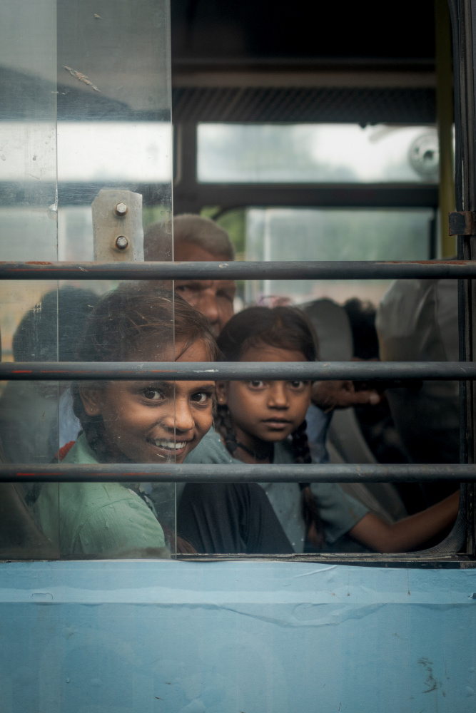 Smiling Bus Girls by Alan Kwang — canvas wall art