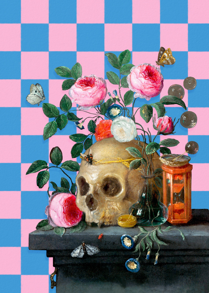 Eclectic Skull and Roses by Marja van den Hurk — canvas wall art