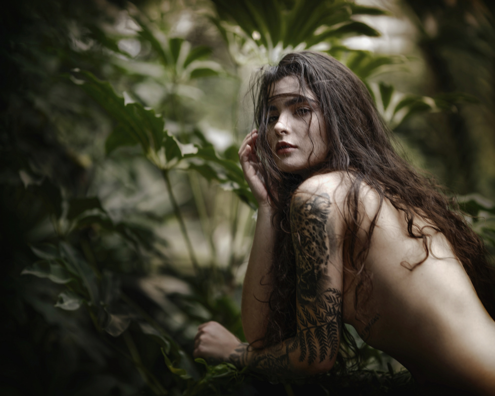 Mysterious Jungle Woman by Michaela Firešová — canvas wall art