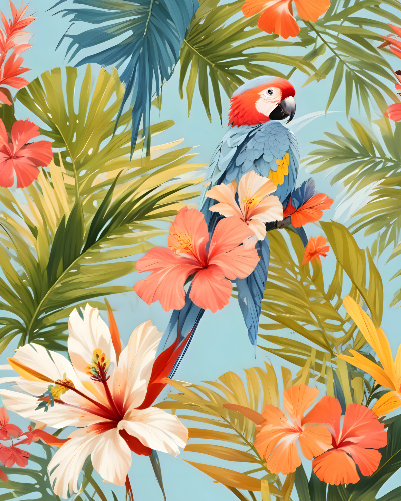 Tropical Parrot Blooms by Uma Gokhale — canvas wall art