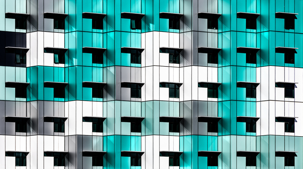 Teal Geometric Facade by Wayne Pearson — canvas wall art