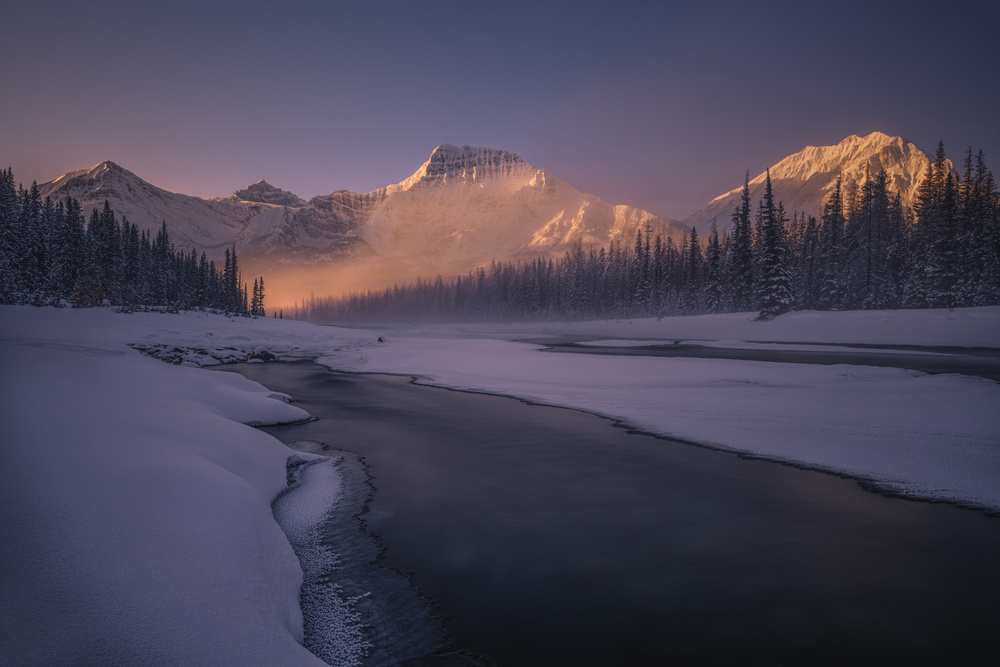 Winter Mountain River Glow by James S. Chia — canvas wall art