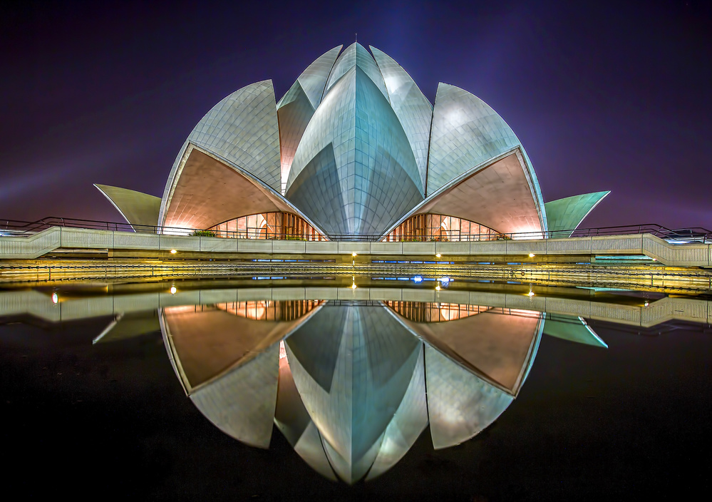 Lotus Temple Night Reflection by Jiti Chadha — canvas wall art