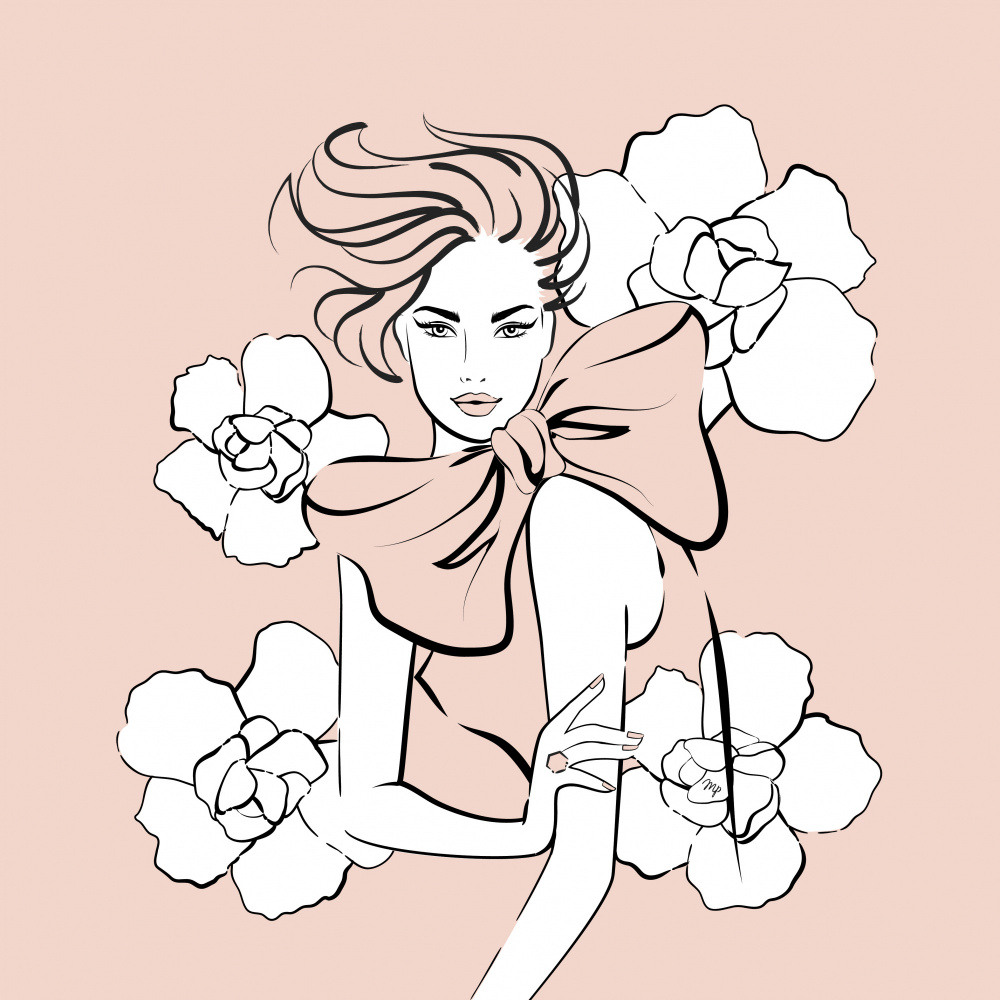 Pink Bow Fashion Portrait by Martina — canvas wall art