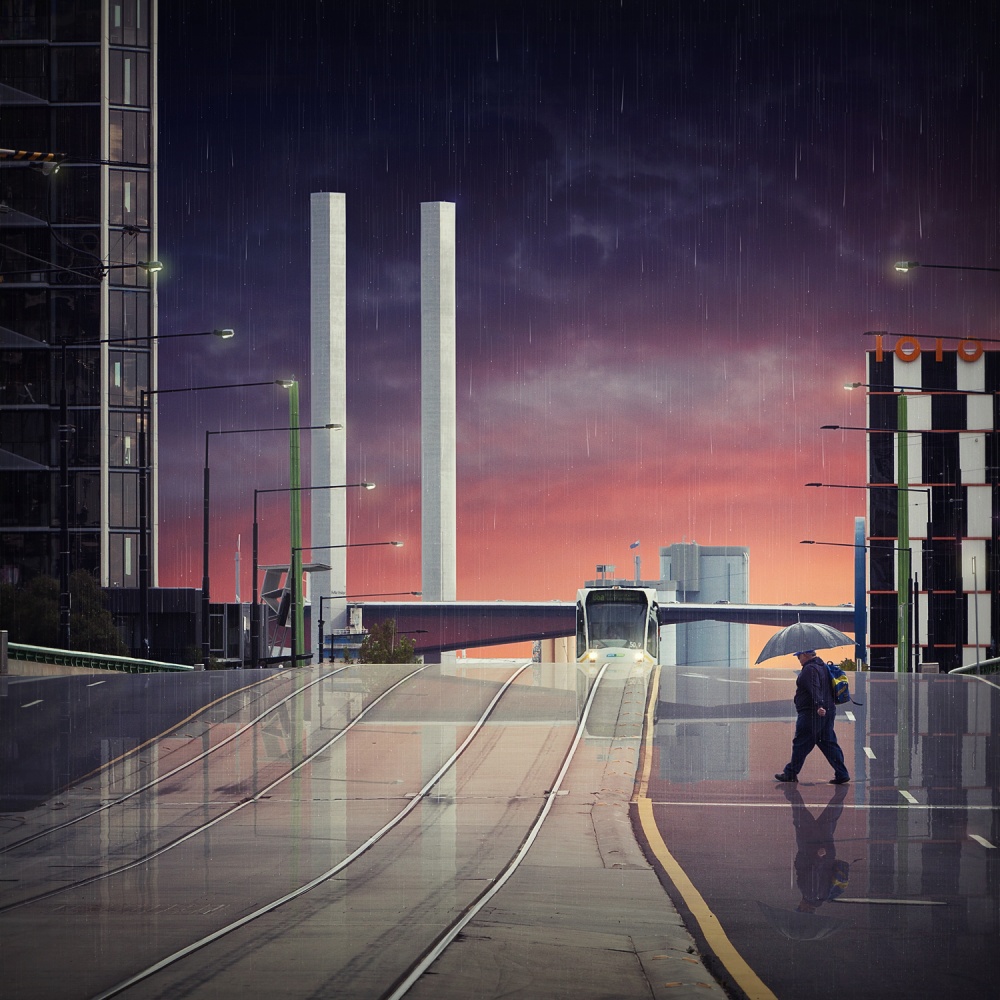 Rainy City Sunset by Adrian Donoghue — canvas wall art