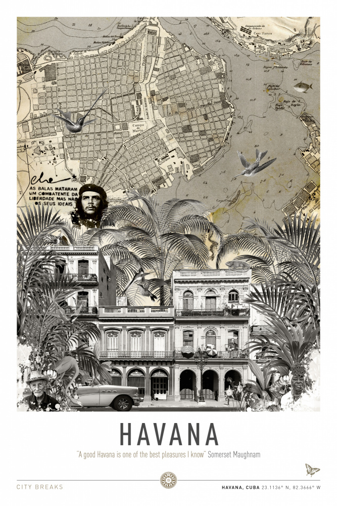 Vintage Havana City Map by Simon Goggin — canvas wall art