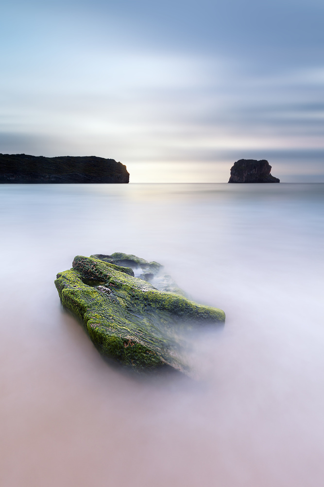 Calm Ocean Mossy Rock by Rodrigo Núñez Buj — canvas wall art