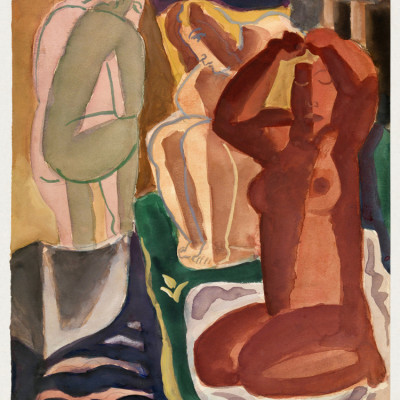 Two Bathing Women and a Bridge Figure  - Leo Gestel 60x80cm White Border