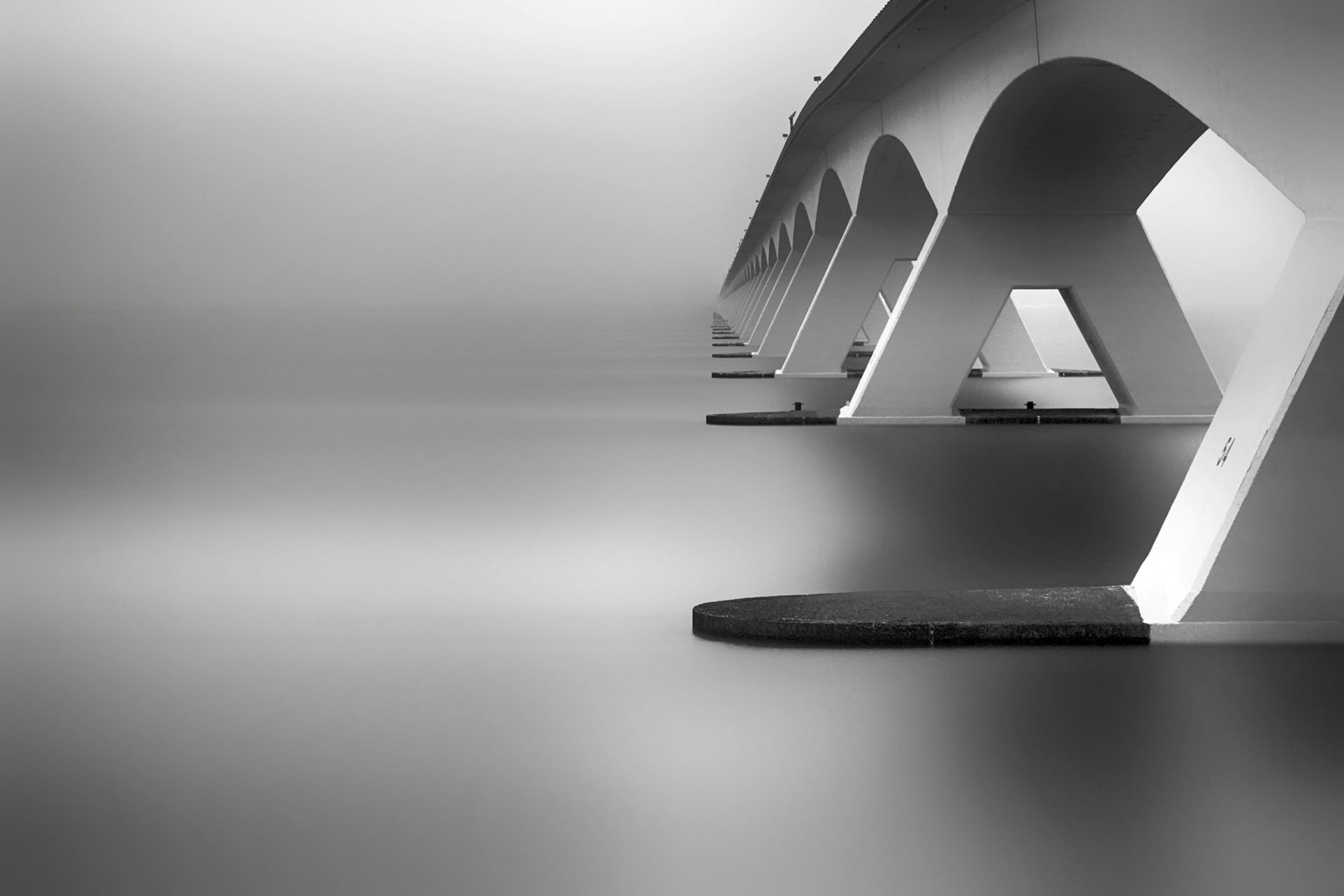 Zeeland Bridge vanishes into the fog