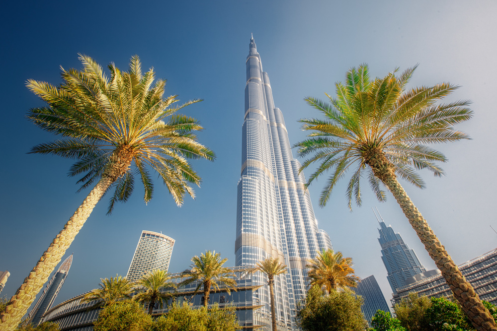 Dubai Skyscraper Palms by Rahul Wedpathak — canvas wall art