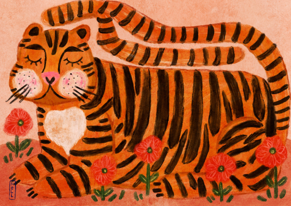 Happy Tiger in Poppies by Dirkie Nell — canvas wall art