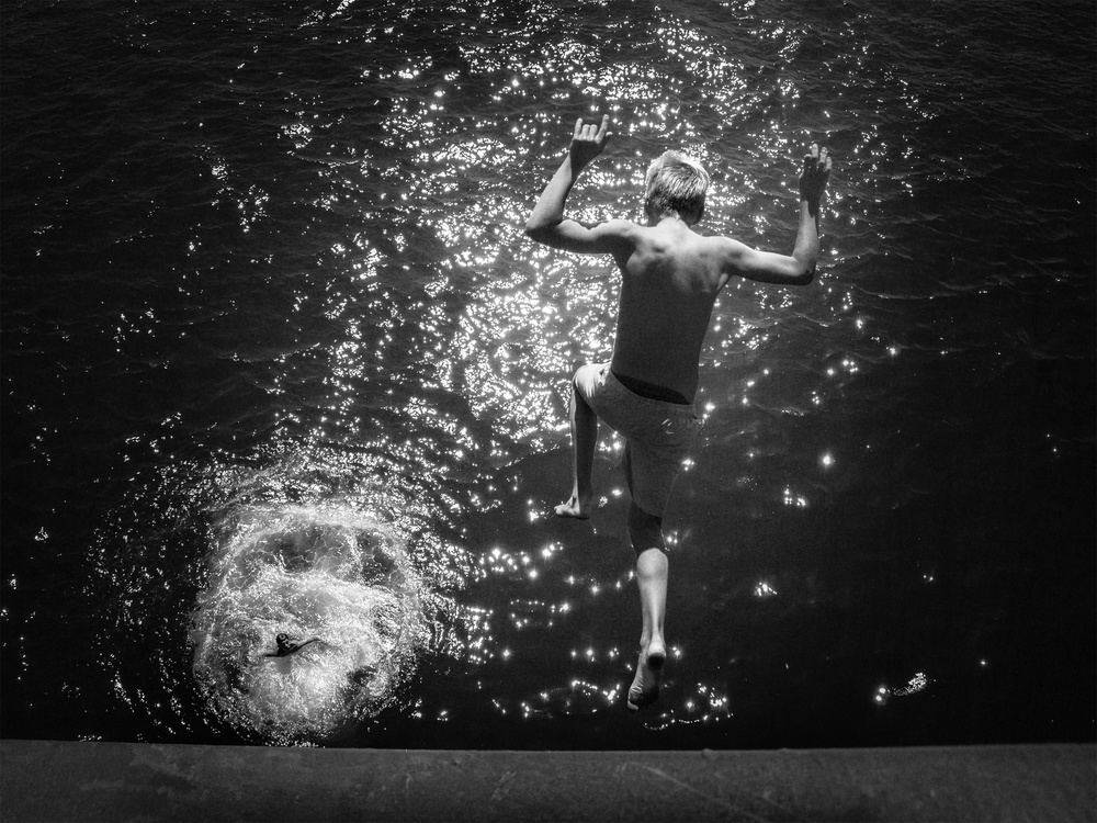 Sunlit Summer Water Jump by Laura Mexia — canvas wall art