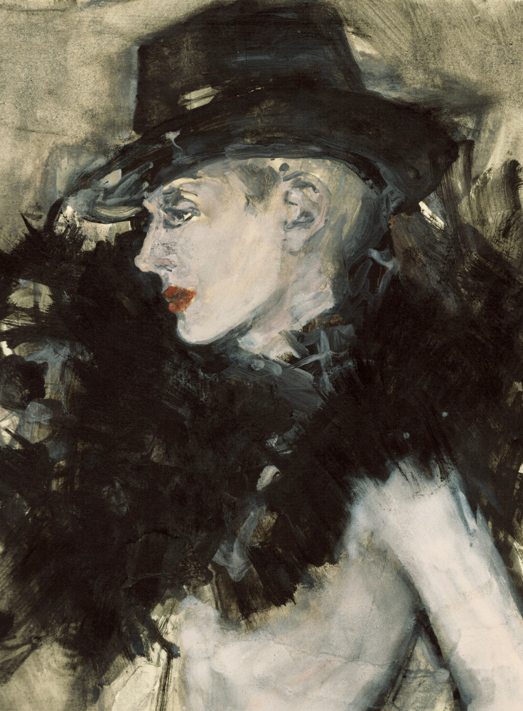 Elegant Woman Black Hat by Ute Rathmann — canvas wall art