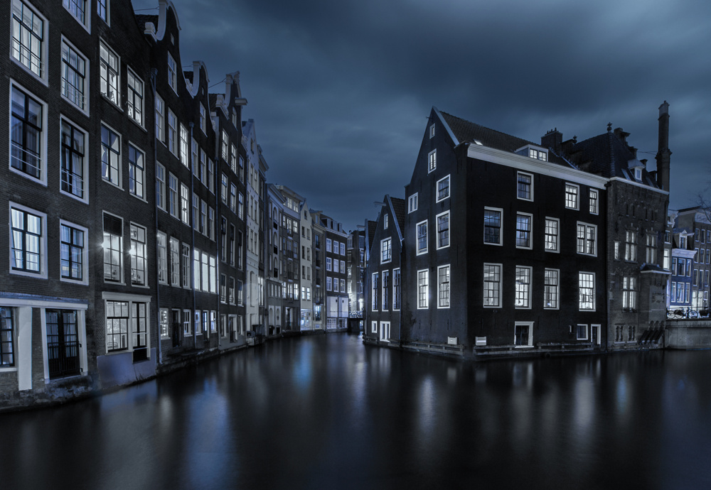 Amsterdam Canal Night by Rana Jabeen — canvas wall art