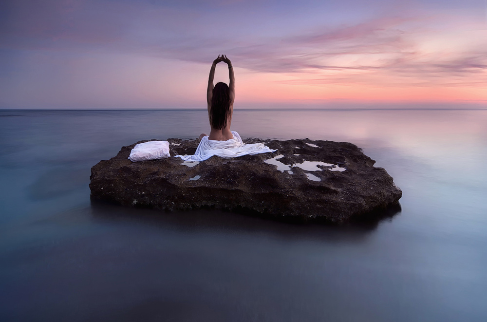 Woman at Sunset Meditation by Maria Kaimaki — canvas wall art