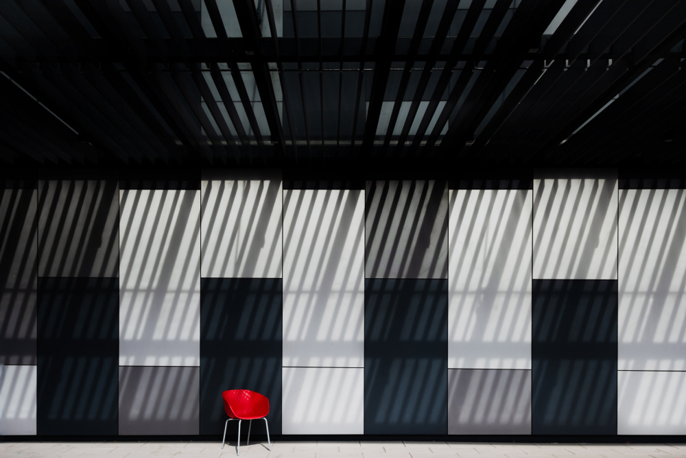 Red Chair Shadow Play by Rolf Endermann — canvas wall art