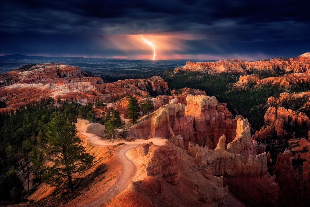 Desert Canyon Lightning by Stefan Mitterwallner — canvas wall art
