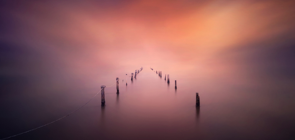 Pastel Pier Glow by Joaquin Guerola — canvas wall art