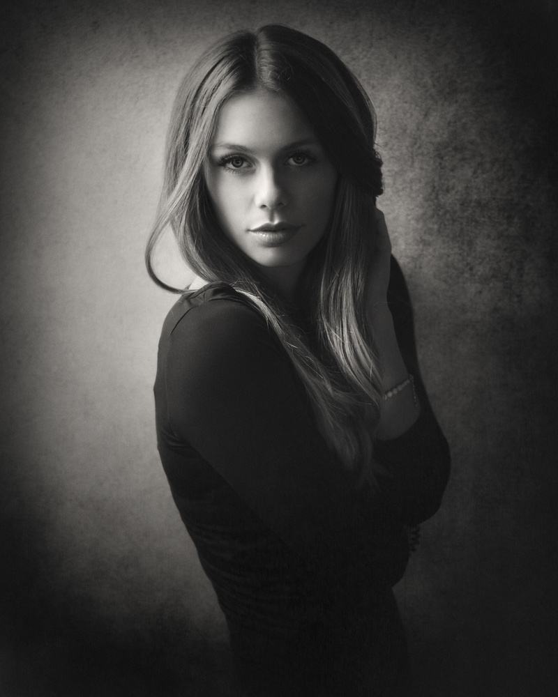 Elegant Monochrome Portrait by Jozef Kiss — canvas wall art