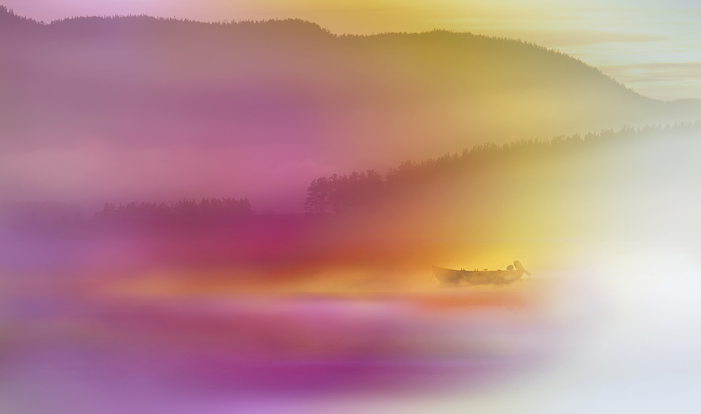Boat in Colorful Fog by Heidi Westum — canvas wall art