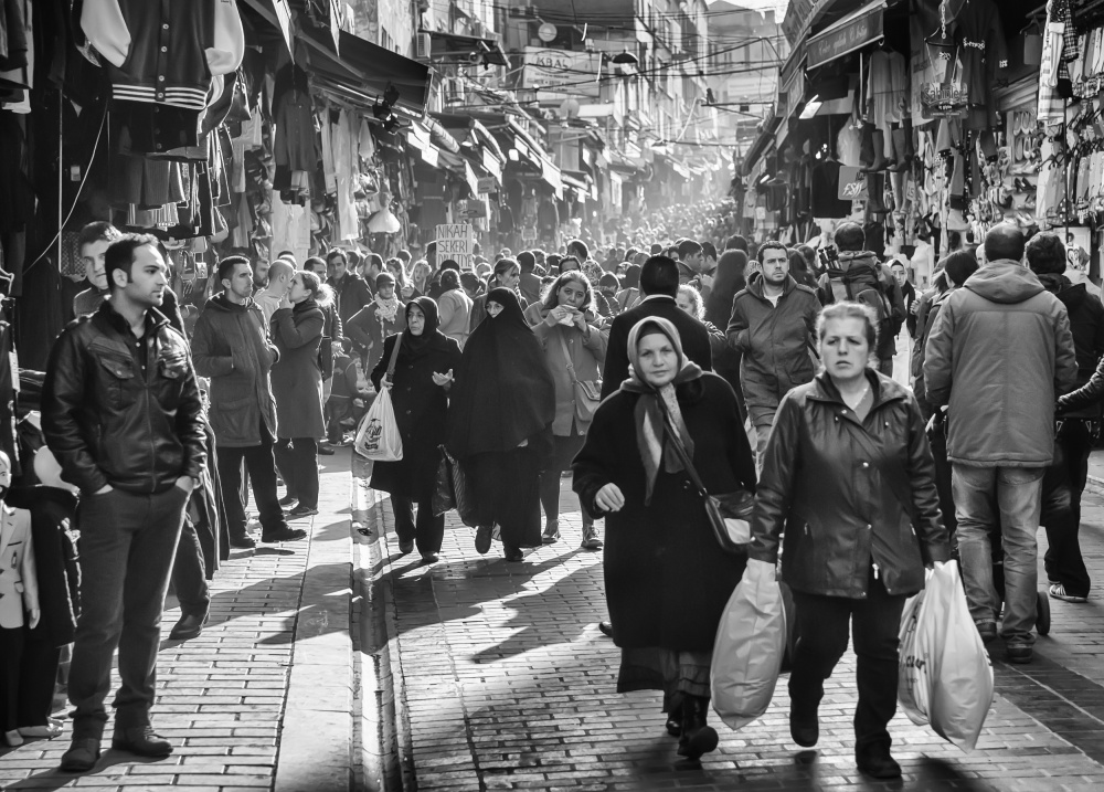 Bustling Market Street by mihai ian nedelcu — canvas wall art