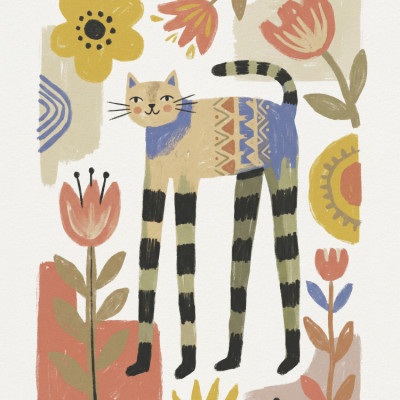 Whimsical Folk Cat
