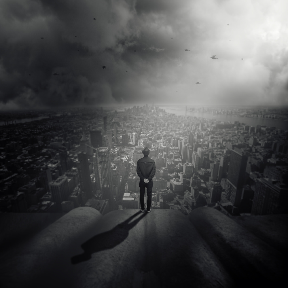 Man Over Dark City by Martin Marcisovsky — canvas wall art