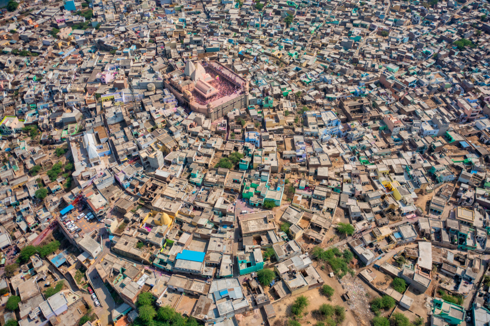 Aerial Indian City Temple by Azim Khan Ronnie — canvas wall art
