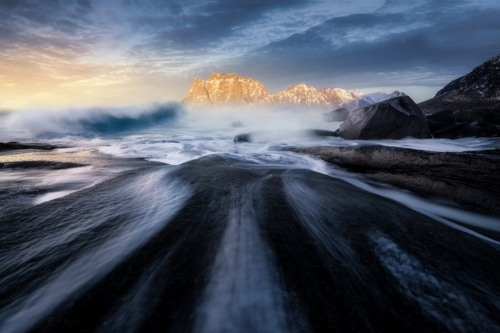 Golden Mountain Waves by Marian Kuric QEP — canvas wall art