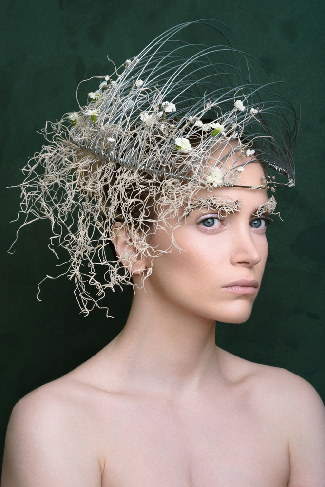 Ethereal Nature Headdress Portrait by Peyman Naderi — canvas wall art