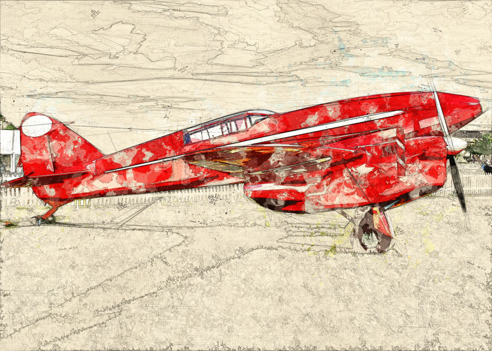 Vintage Red Propeller Plane by Lembayung senja studio [Vintage Poster] — canvas wall art