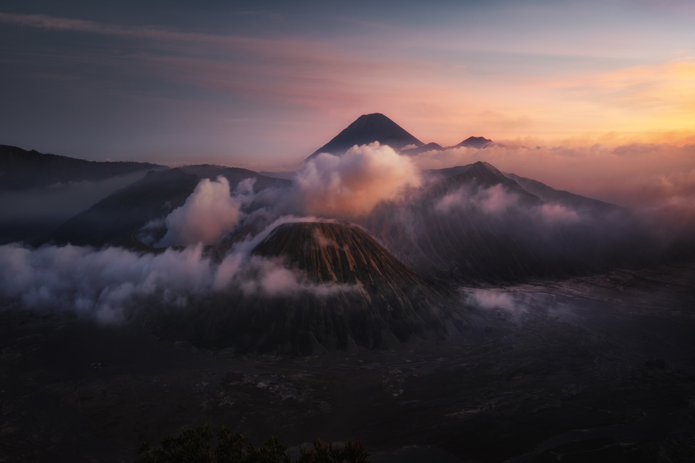 Misty Volcano Sunrise by Clara Gamito — canvas wall art