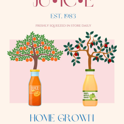 Orange and Apple Trees with Juice Bottles