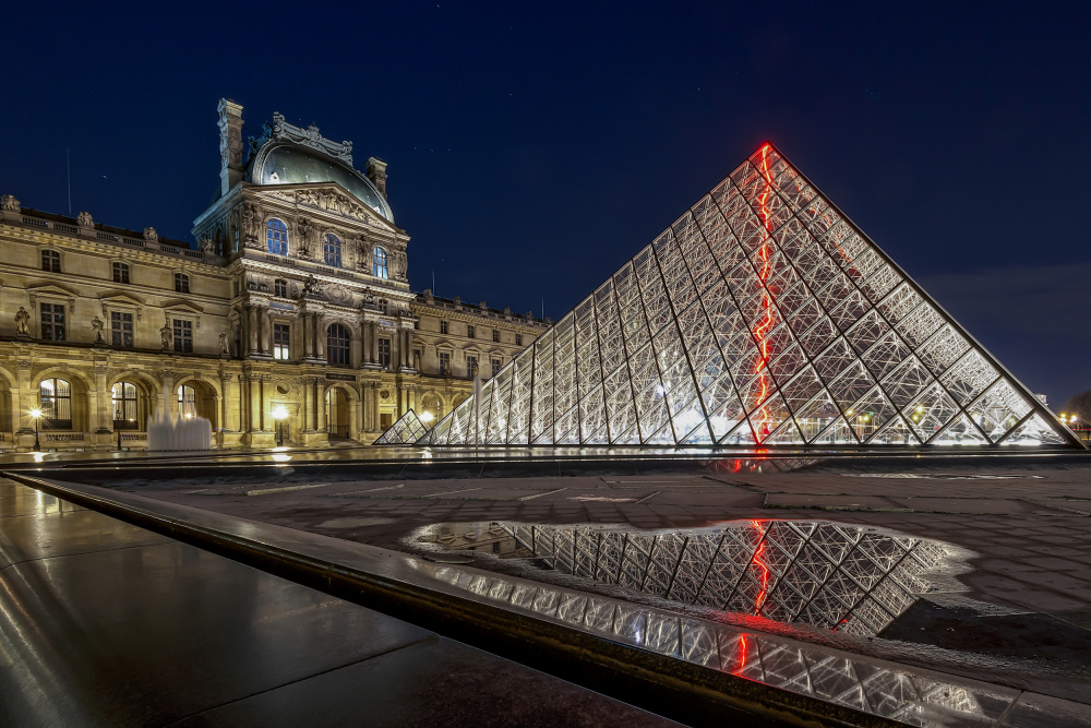 Paris Louvre Pyramid Night by Rostislav Kralik — canvas wall art
