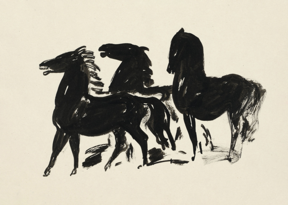 Drie Zwarte Paarden Staand Naar Links Kijkend (1935–1936) Drawing In High Resolution By Leo Gestel by Leo Gestel — canvas wall art