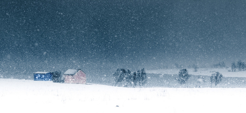 Snowy Winter Houses by Stephanie Kleimann — canvas wall art